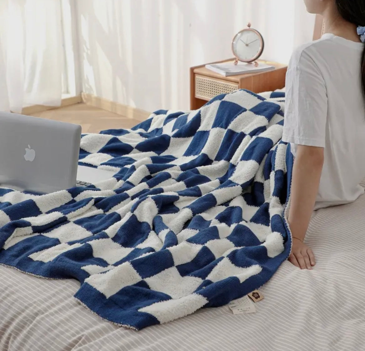 Blue & White Plaid Blanket