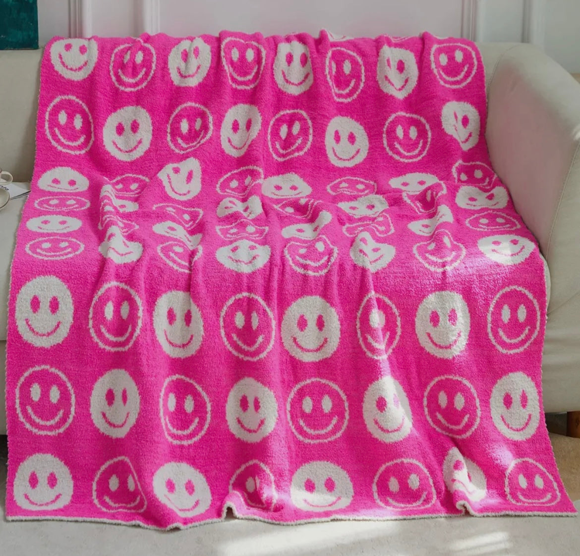 Pink & White Smiley Blanket